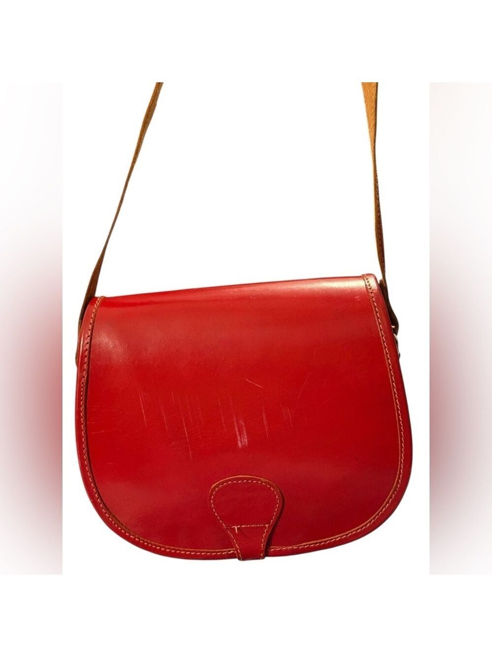 Vintage Handmade Red Leather Saddle Bag Made in England